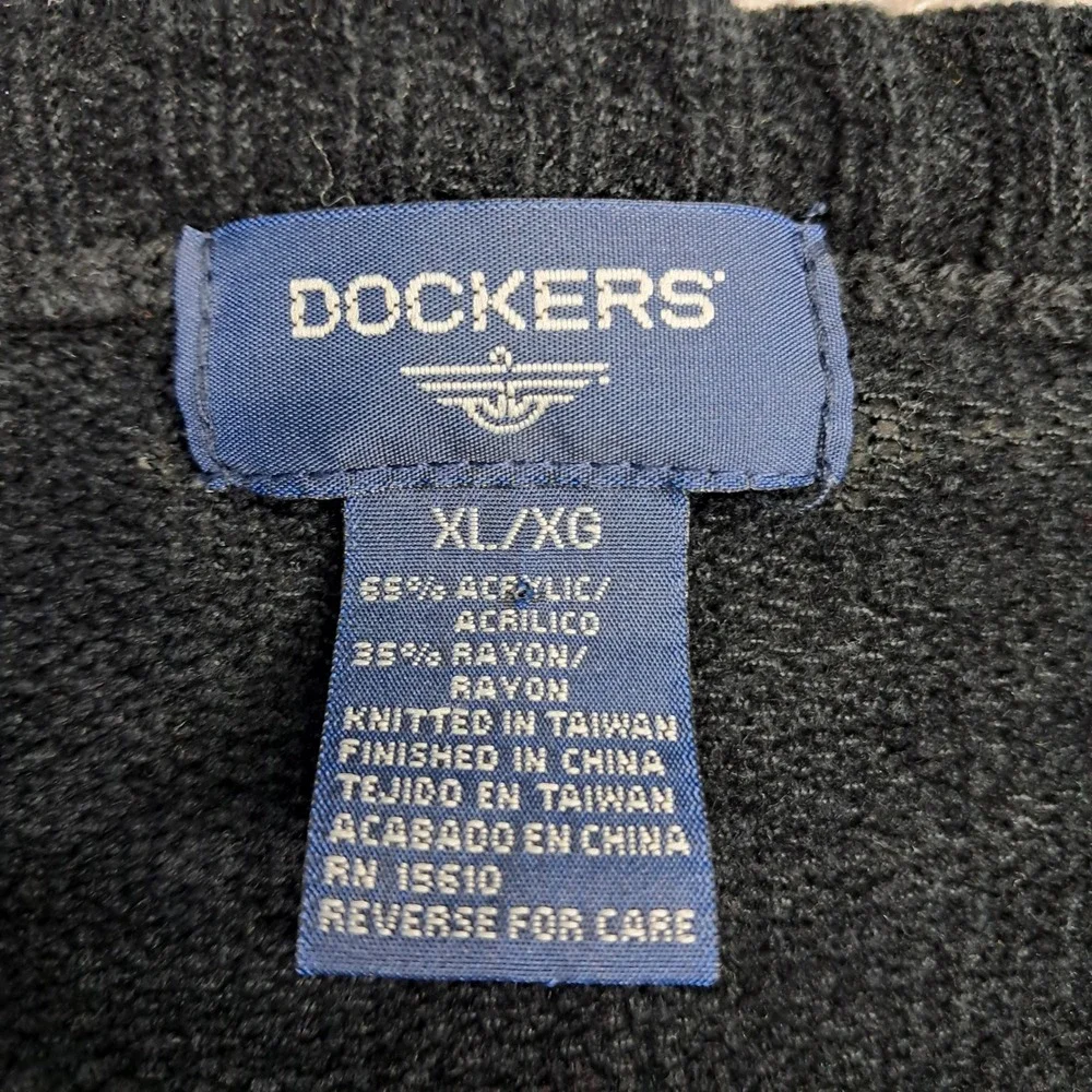 Dockers Mens XL Chenille‎ Knit Sweater Black Striped Crew Neck RN15610